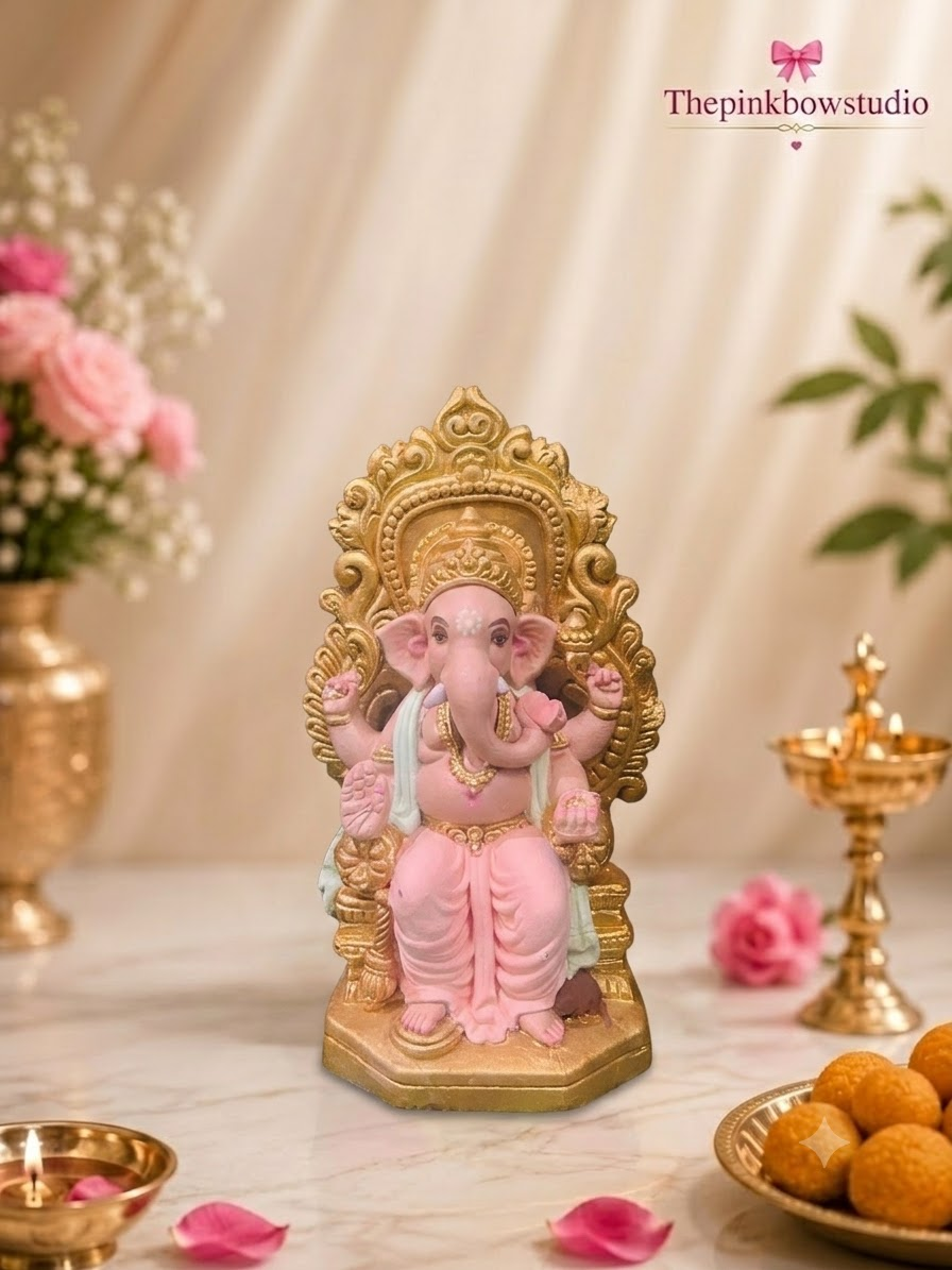 Royal Pink Throne Ganpati Murti