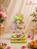 Colorful Shadu Mati Ganesha Statue on Golden Pedestal