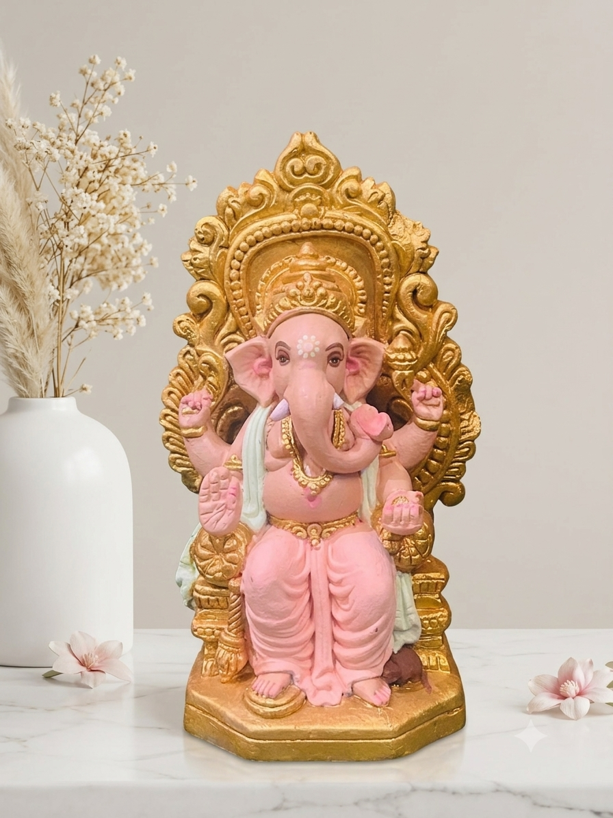 Royal Pink Throne Ganpati Murti