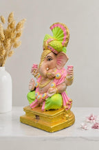 Colorful Shadu Mati Ganesha Statue on Golden Pedestal