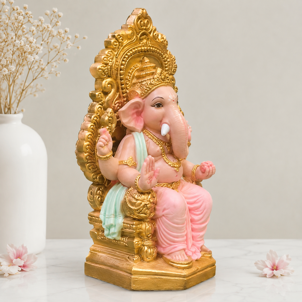 Royal Pink Throne Ganpati Murti