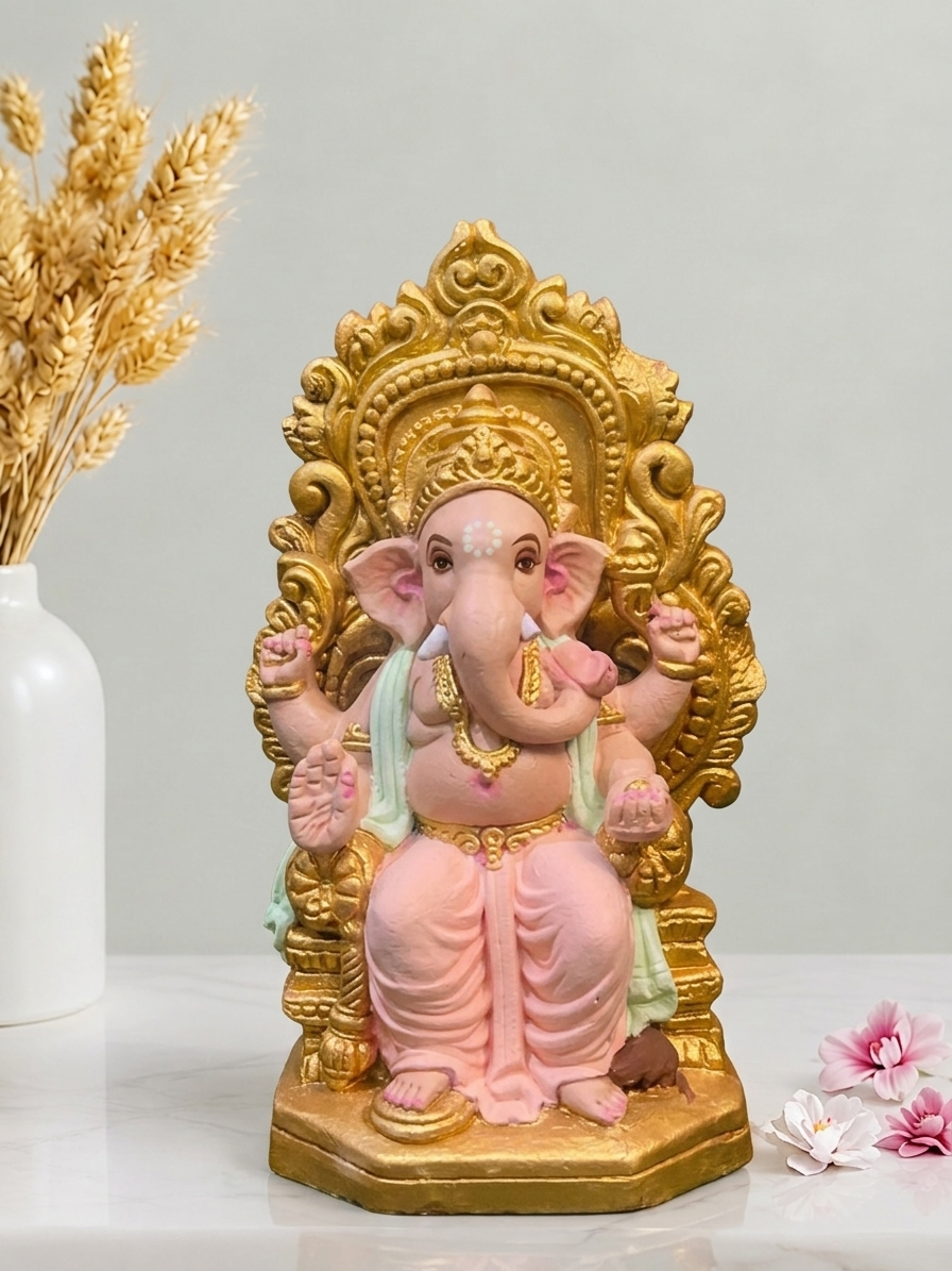 Royal Pink Throne Ganpati Murti
