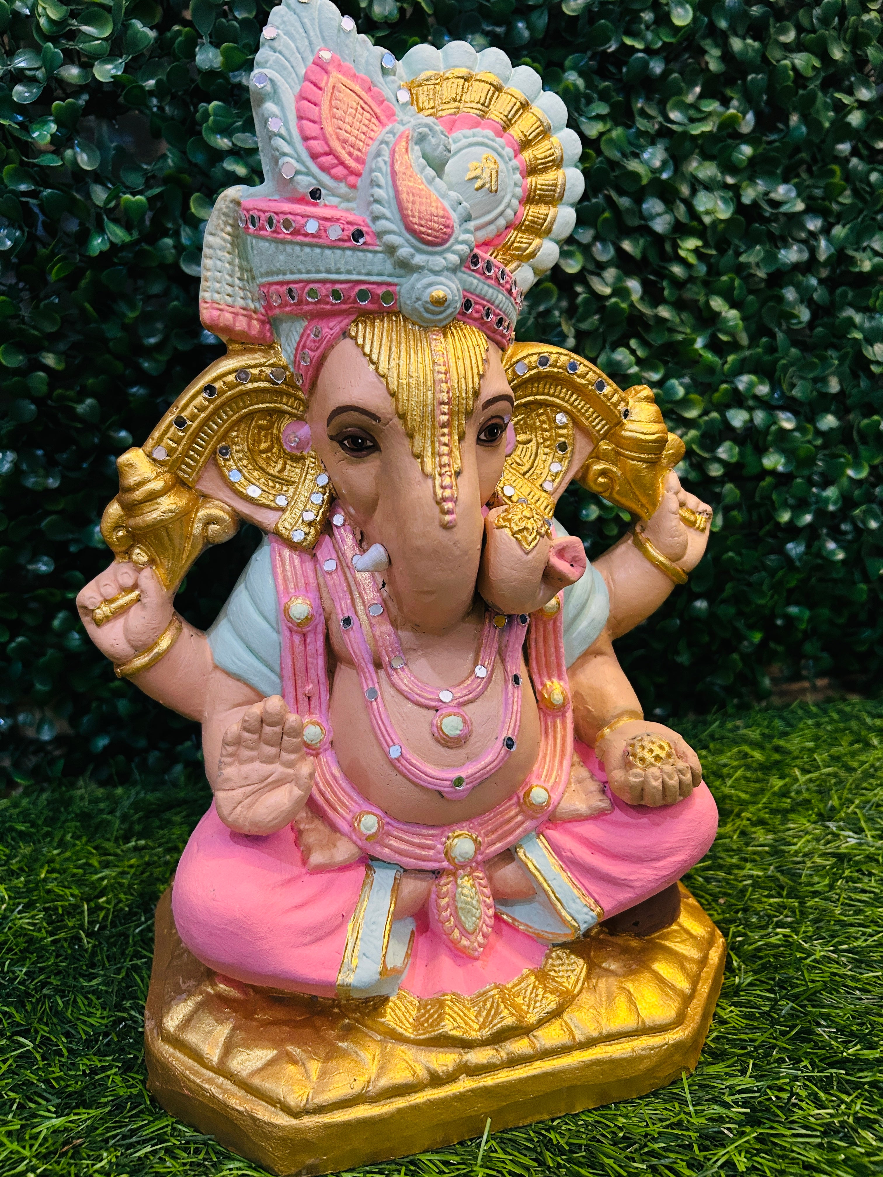 Pastel Ganesha Murti with Ornate Turban