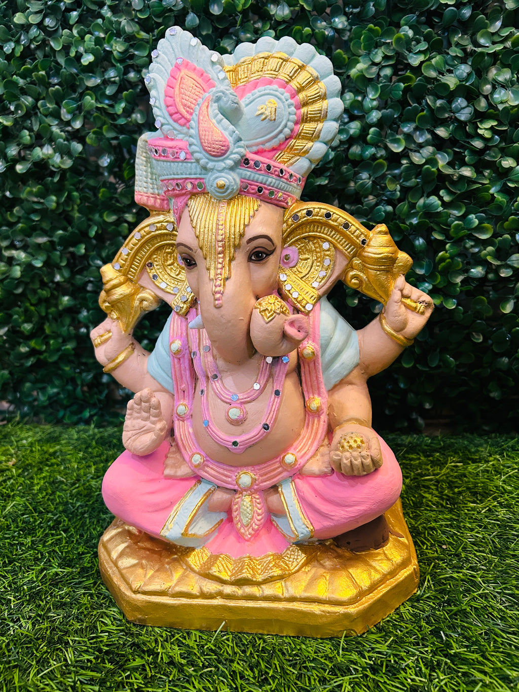 Pastel Ganesha Murti with Ornate Turban