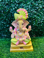 Colorful Shadu Mati Ganesha Statue on Golden Pedestal