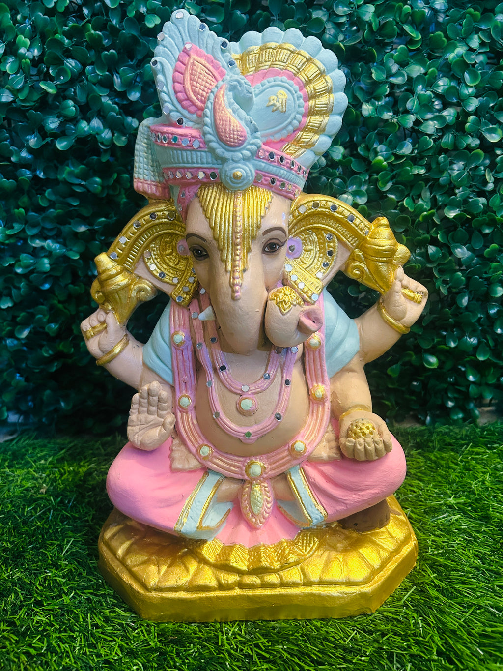 Pastel Ganesha Murti with Ornate Turban