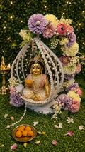 Handcrafted Laddu Gopal Jhula | Elegant Krishna Jhula with Cushion