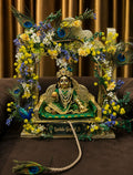 Premium Designer Laddu Gopal Jhula | Krishna Ji Swing with Peacock Feather & Floral Decor