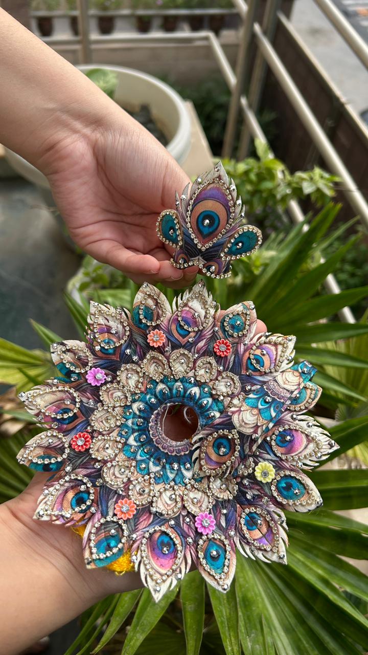 Beautiful Laddu Gopal Posak | Peacock Designer Dress with Patka &amp; Pagri | Size 0-1