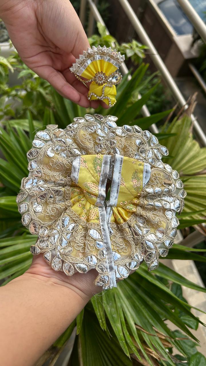 Beautiful Laddu Gopal Posak | Gota Yellow Dress with Yellow Pagri | Size 1-2