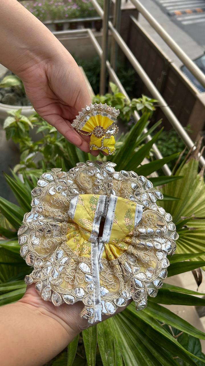 Beautiful Laddu Gopal Posak | Gota Yellow Dress with Yellow Pagri | Size 1-2