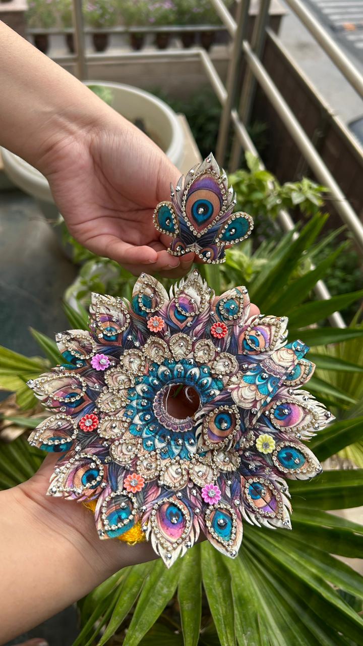 Beautiful Laddu Gopal Posak | Peacock Designer Dress with Patka &amp; Pagri | Size 0-1