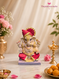 Eco-Friendly Ganpati Idol with Pink Pheta & Royal Attire