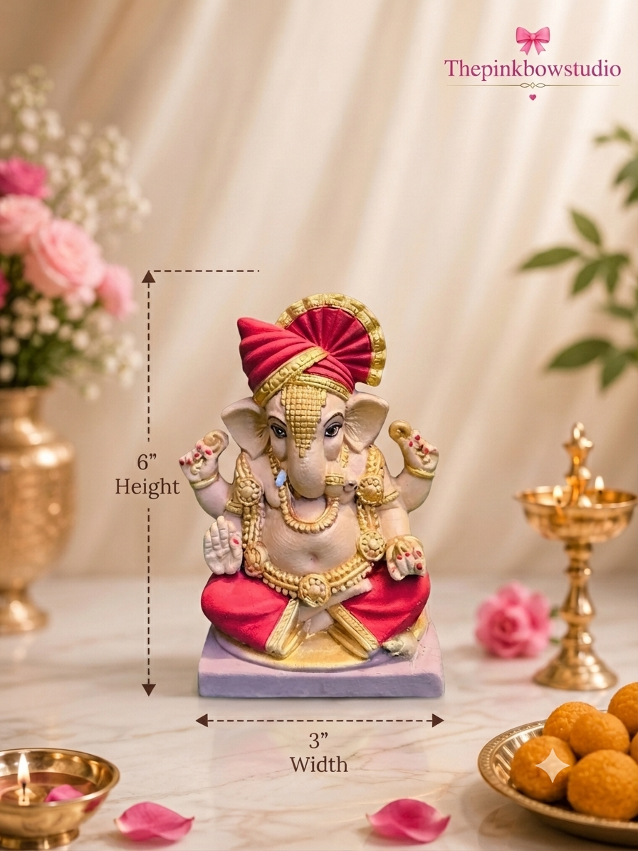 Eco-Friendly Ganpati Idol with Pink Pheta & Royal Attire
