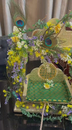 Premium Designer Laddu Gopal Jhula | Krishna Ji Swing with Peacock Feather & Floral Decor