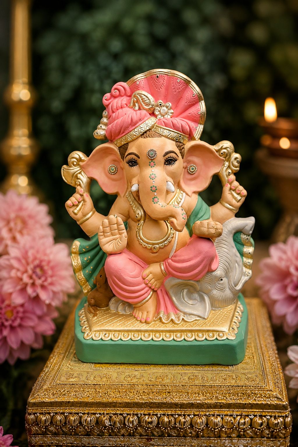 20 Inch Hand-Painted Eco-Friendly Plant Ganesha | Handmade Decorative Ganesh Idol